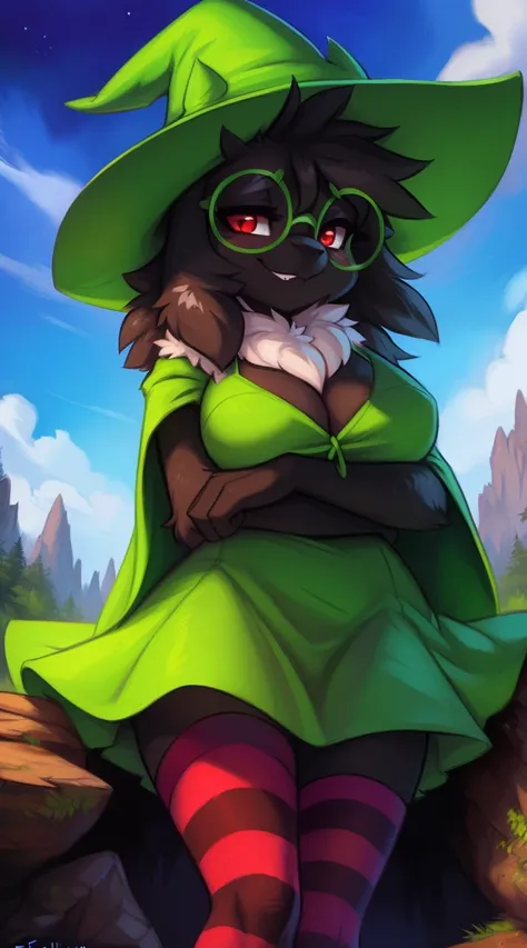 Ralsei, female, 1girl, outside, solo, body fur, high res, clothed, furry, sharp focus, colorful, cave, by fluff-kevlar, by Zackary911, by Kenket, by Kilinah, by fluff-kevlar, looking at the viewer, (detailed Ralsei), (detailed body), (detailed lighting), s...