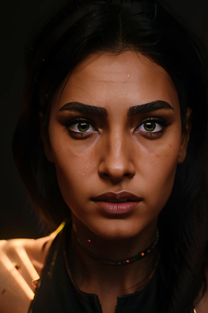 best quality,ultra-detailed,(realistic:1.37),sci-fi young egyptian woman,short black hair,iridescent eye,thin traits,portraits,vivid colors,neon lighting