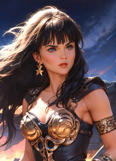 (xena) (cara linda) (buen cuerpo) (altamente detallado) (highest qualityr) (fondo de estrellas)