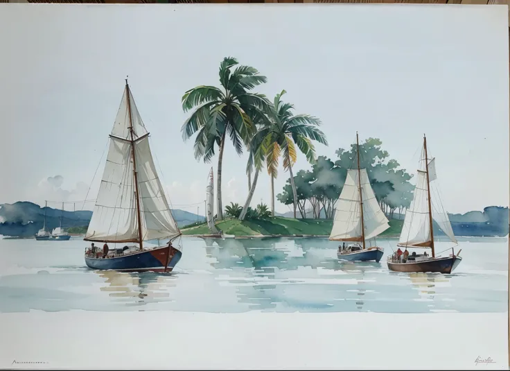 pintura aquarelada barcos