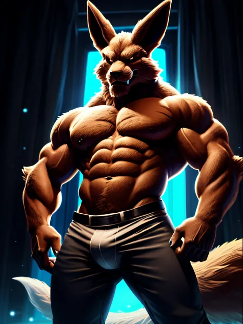 musculoso Anthro Kurama con guantes de boxeo. 4k, High resolution, La mejor calidad, colores perfectos, Sombras perfectas, Perfect lighting, Publicado el E621, cuerpo peludo, solamente, Anthro Kurama, vello, mayor, masculino, , Masculino, (Muy musculoso, a...