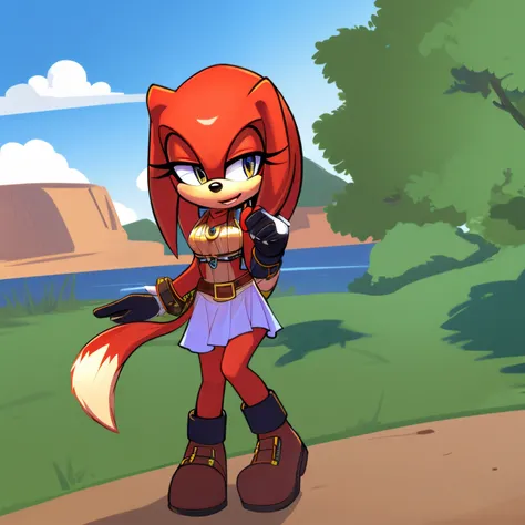 Female, Mobian, Echidna, tipsy, clasp knees