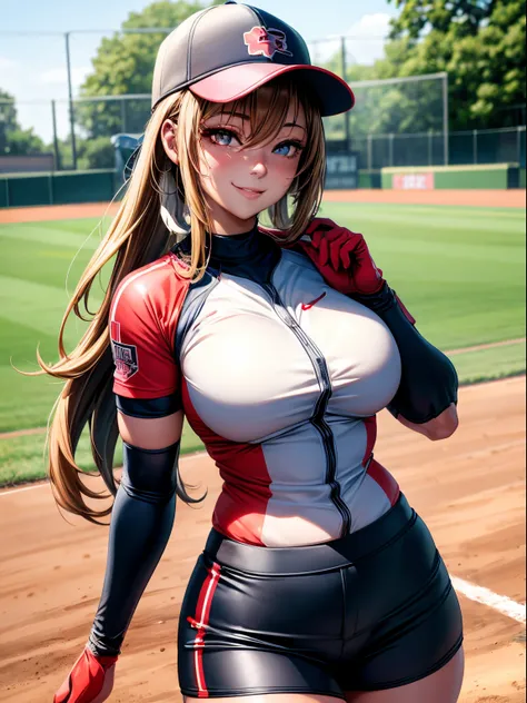 (best quality, masutepiece), 1 girl, women's softball players, large breasts,nice legs,at the softball venue,detailed beautiful ...