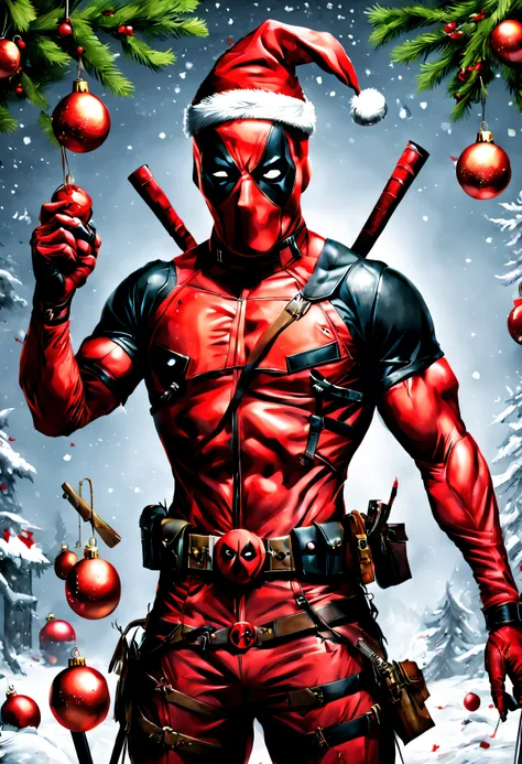 Gore Deadpool natal,Wepons,Granada,Bombas, sangue de espada,Fundo do Natal,sangue coagulado,sangue duro,sangue duro,Muito sangue