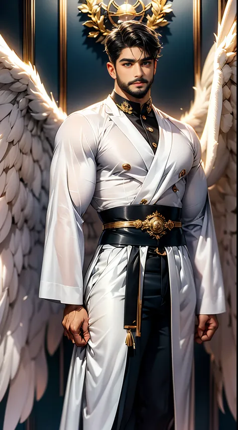 (best quality,ultra-detailed,realistic:1.37), daegan tronos character(1), handsome, dark skin, dark-tanned, perfect wings angel,...