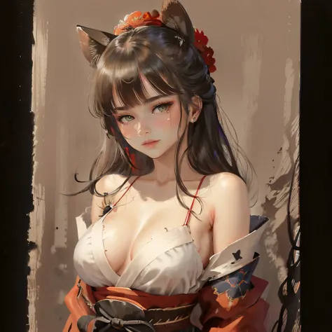Tema rubi, seios medios, underboob exposure, pose sedutora, lip bite, roupa kimono, roupa parcial transparente, atmosfera de caverna, escuro, sombrio, olhos vermelhos brilhantes, claro, 8k, mais detalhado, olhos de alto detalhe, camisola assassina virgem, ...
