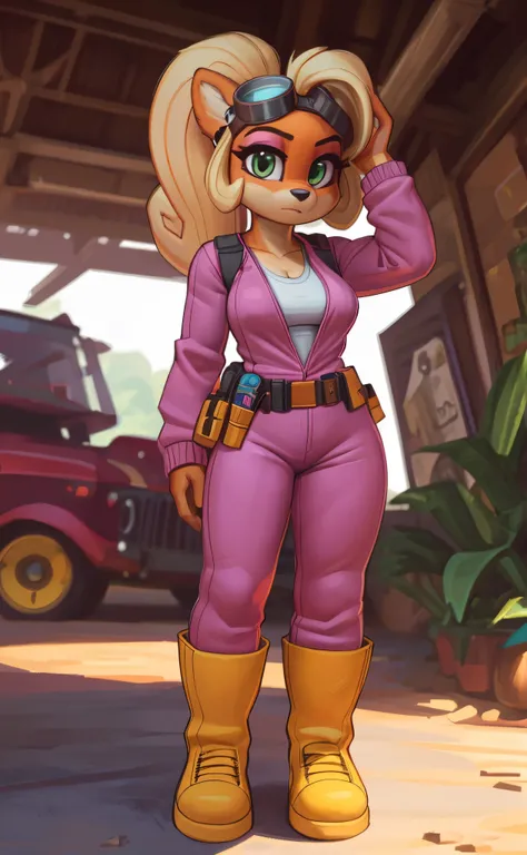 [Coco bandicoot], [Uploaded to e621.net; (Pixelsketcher), (wamudraws)], ((masterpiece)), ((HD)), ((solo portrait)), ((full body)), ((front view)), ((feet visible)), ((furry; anthro)), ((detailed fur)), ((detailed shading)), ((beautiful render art)), ((intr...