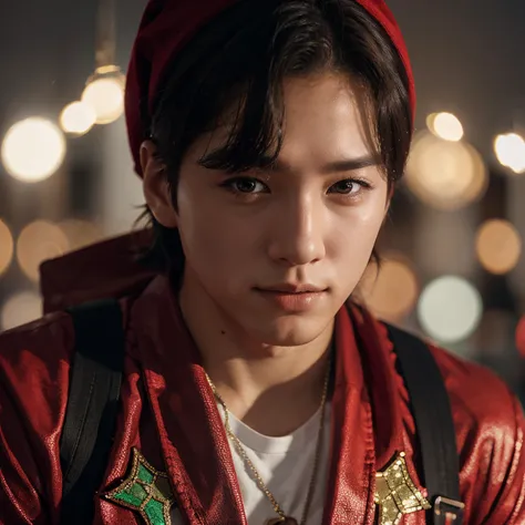 Kpop idol male in Christmas environment, photo, ultra realistic, super high quality