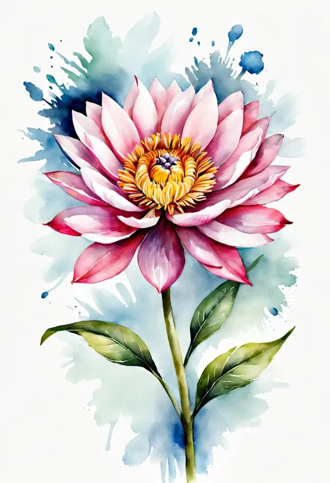 arte conceitual (ultrarrealista:1.3) watercolor flower illustration on white background, pintura colorida em aquarelaa, pintura ...