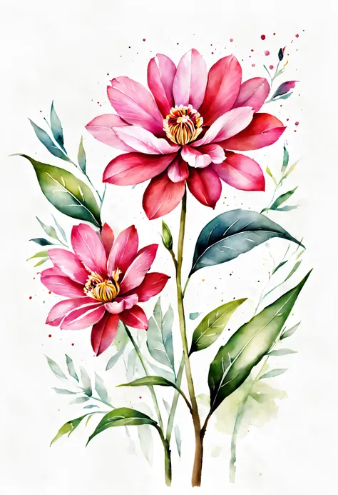 arte conceitual (ultrarrealista:1.3) watercolor flower illustration on white background, pintura colorida em aquarelaa, pintura ...