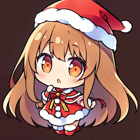 masutepiece, Best Quality, 1girl in, very long brown hair:1.5、Wavy long hair、side swept bangs、独奏、Santa Claus Costume、Santa Claus hat、{{The background must be plain white:1.8}}、full body Esbian、For icons、