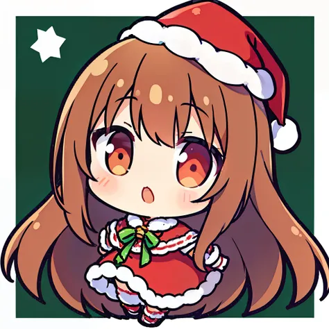 masutepiece, Best Quality, 1girl in, very long brown hair:1.5、Wavy long hair、side swept bangs、独奏、Santa Claus Costume、Santa Claus hat、{{The background must be plain white:1.8}}、full body Esbian、For icons、