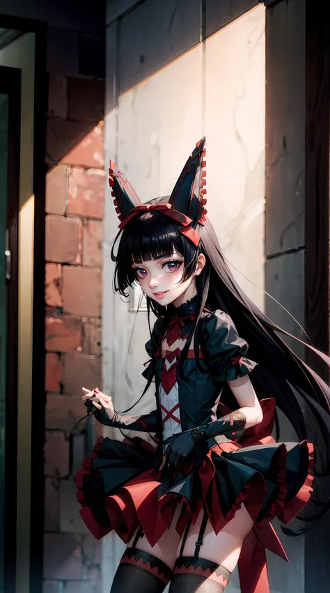 rory mercury, rory mercury, black  hair, blunt bangs, hime cut, hair ornament, black lipstick, hairlong, cute face, makeup, (sma...