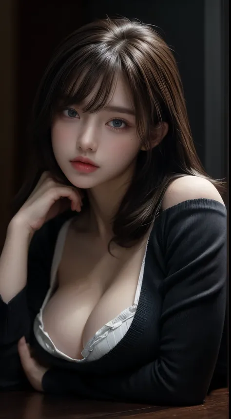 ((Best Quality, 8K, Masterpiece: 1.3)),((Hasselblad photo)), finely detailed skin, clear focus, (cinematic lighting), soft lighting , Beautiful Woman , (Random Hairstyle: 1.2), Ultra-detailed face, Detailed eyes, Double eyelids , Glossy skin, Bangs, big bo...