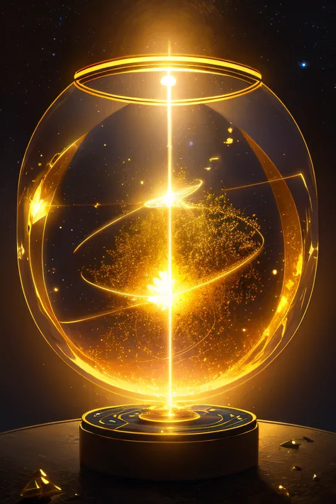 Sci-fi , round vast room of gold and glass , Natural elements , magic floating through the air , colorful elements , high details , realistic