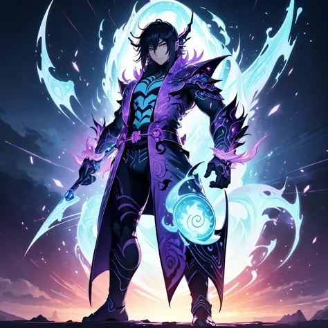 (((Susanoo))) best quality, ultra-high resolution, 4K detailed CG, master piece, Japanese God, sky, Japanese mythology, aesthetics, ((Standing pose)), Beautiful image, centered on screen, full body