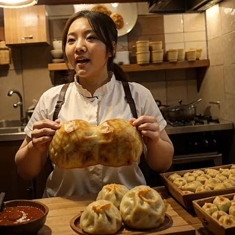 Zhang Ling eats big dumplings like crazy