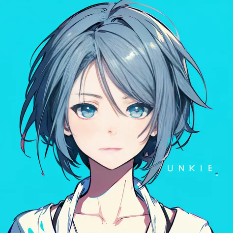 (masutepiece:1.2, Best Quality),  [1 girl in, expressioness, Turquoise eyes, Slate-gray hair, half short cut hair,White Jacket,jacket comes off, ,Upper body]