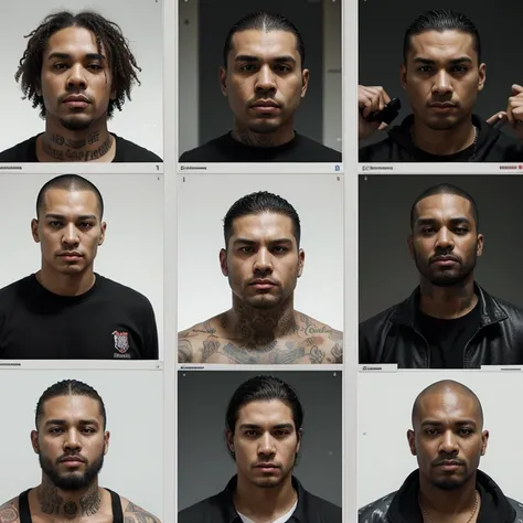 A photo realistic poster board of alleged gang members shown from left the right a couple of inches under the title, which is written in a large black print in English. “Operation Takedown.” From left to right the alleged gang members will be shown with th...