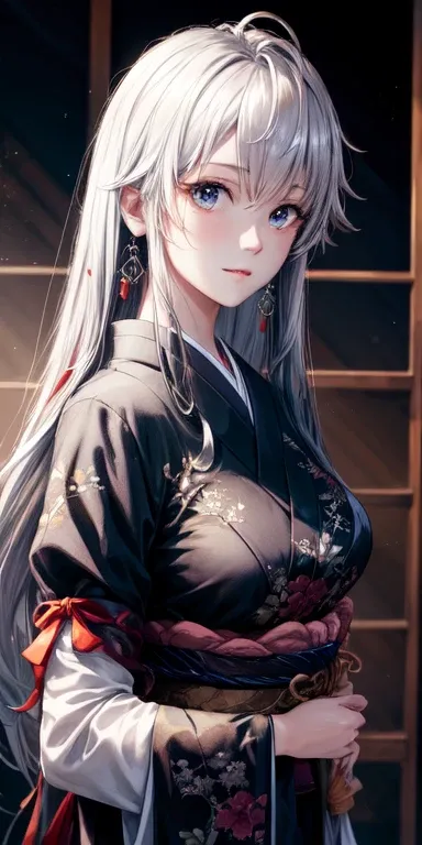 hair ornament, very long hair, japanese clothes, professional artwork, Intricate Details, field of view, sharp focus, detailed painting, photorealistic lighting, trending on pixiv, Standing at attention, ((large breasts:1,3)), Beautiful body,Beautiful Nose...