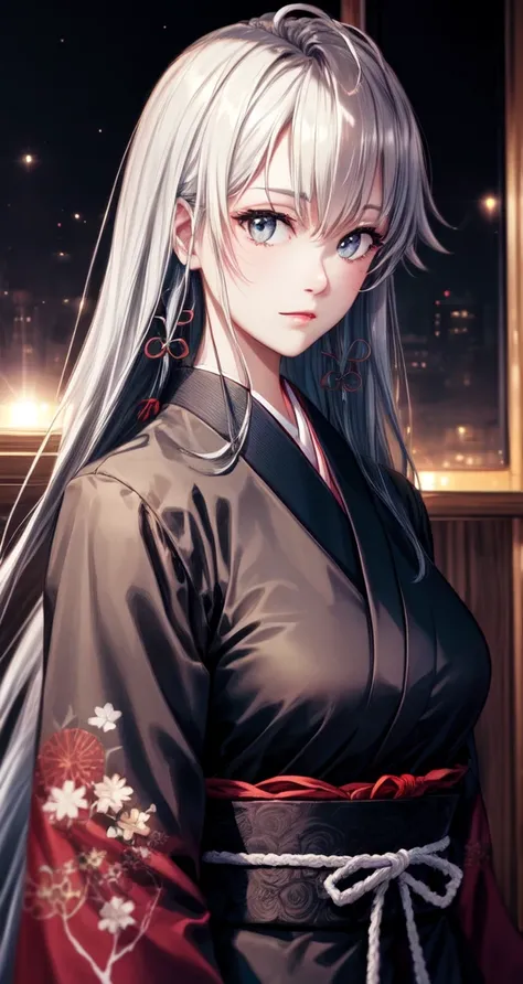 hair ornament, jet black very long hair, japanese clothes, professional artwork, Intricate Details, field of view, sharp focus, detailed painting, photorealistic lighting, trending on pixiv, Standing at attention, ((large breasts:1,3)), Beautiful body,Beau...