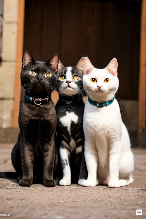 three cat brothers, um magro com cara de pensador, o segundo uma gata carinhosa e bem amorosa de cor amarela listrada e o ultimo menor, agitado, sorridente e energico, no estilo pixar