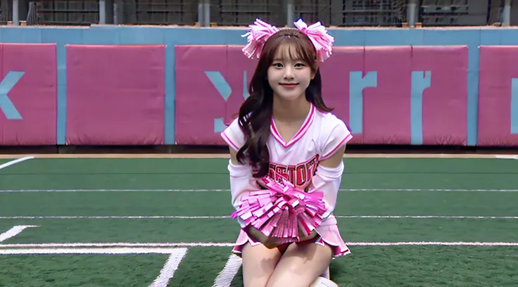 Cute cheerleader 18 years old wearing a pink miniskirt