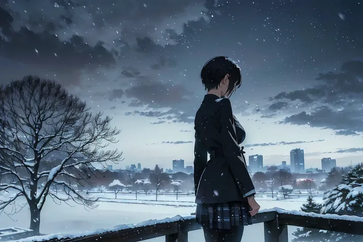 ((​masterpiece)), ((top-quality)), (hight resolution), (extremely detailed CG unified 8k wallpaper),(Near and far law),(kotonoha no niwa:1.3),Shinkai Makoto style,((beautiful night scene:1.4),(f/2.8,35m,Beautiful lighting,光线追踪),(((very dark background))),d...