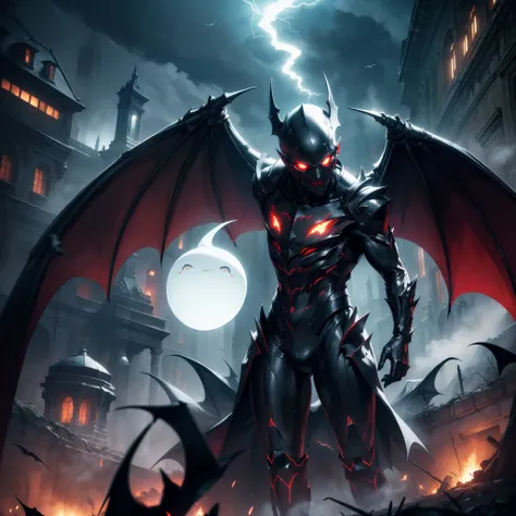 (masterpiece), (ultra-detailed), (masterpiece), (best-quality), (ultra-detailed), ((ghost)), shadowy figure, dark lightning, high contrast, spectral wings, bat wings, red eyes, hovering in the air, staring at the viewer, horror-theme, monster, creature,