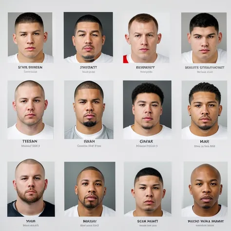 A photo realistic poster board of alleged gang members, young minority’s, shown from left the right. The alleged gang members will be shown with their photorealistic, hyper realistic, human like, life like, dark grey background mugshots and under them will...