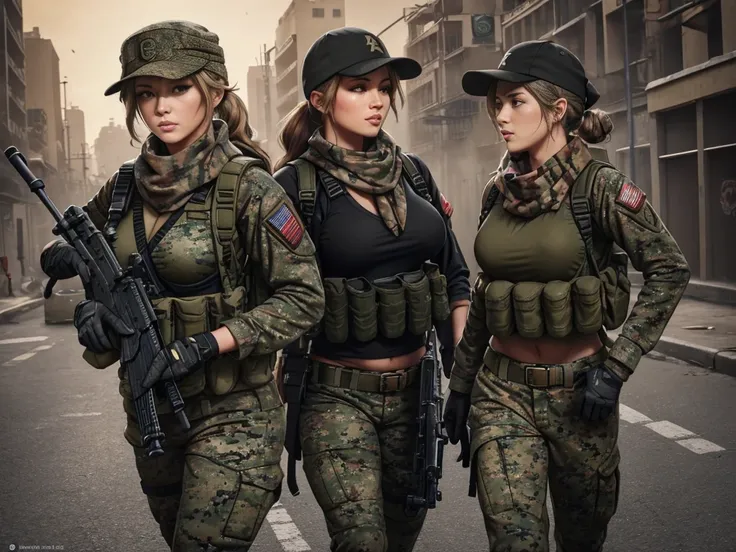 sexy, lustfull, millitary, us soldier, plate carrier, gun, m4a1 rifle, baseball hat,  camo uniform, lots of pockets, long hair s...