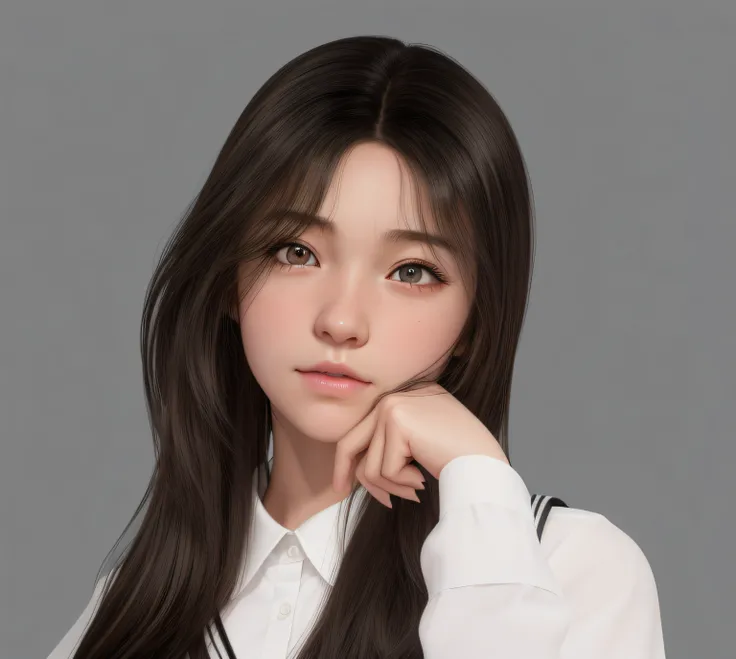 there  a woman with long hair and a white shirt, hyperrealistic schoolgirl, hyperrealistic , realistic schoolgirl, a hyperrealistic schoolgirl, hyper realistic style, render of april, realistic artstyle, soft portrait shot 8 k, realistic picture, realistic...