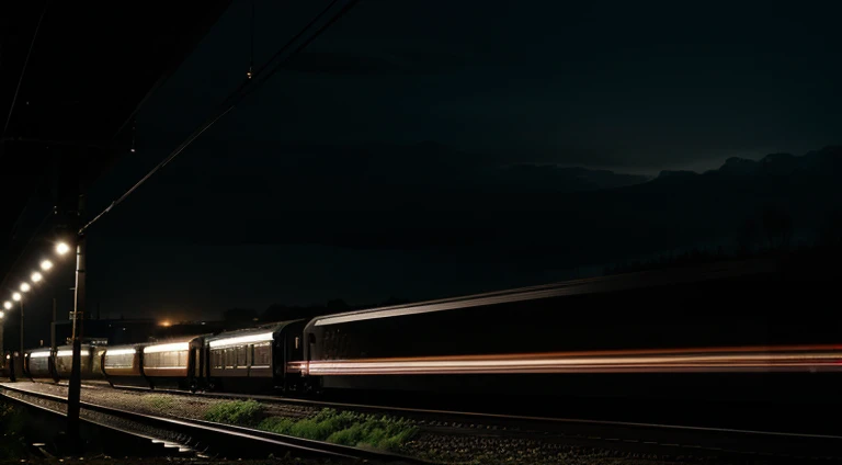 Train passing by. Night time. Low light exposure. High Quality.