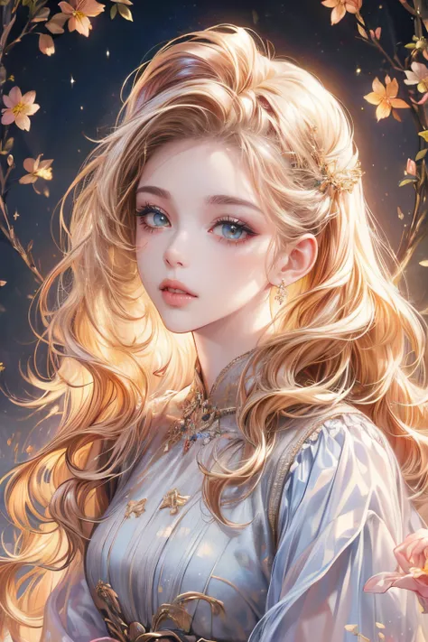 (highres:1.4),(masterpiece:1.4),ultra-high resolution,8K,CG,exquisite,upper body,lonesome,thumb girl,little princess,Taffeta Court Dress,floral background,detailed facial features,long wavy hair,almond eyes,detailed eye makeup,long fluttering eyelashes,spa...