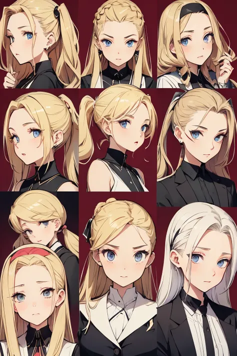 slicked back hair、hairband、forehead、Upbank、deco、Katyusha、girl with、a blond、Long、bustup