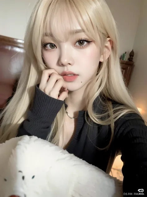 menina loira com cabelo longo e franja posando para uma foto, ulzzang, longos cabelos brancos e franja, lalisa manobal, menina c...