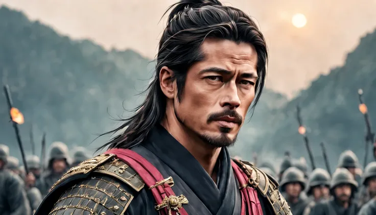 Young military commander Oda Nobunaga,Brad Pitt-like manliness,up of face,Art style,Best Quality,