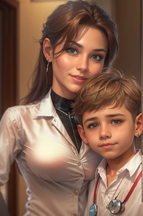 sexy Milf doctor  and BOY photo, tall sexy naked Milf dentist seducing small nine years old boy student (best quality, masterpiece, official art, highres:1.2), extremely detailed CG unity 8k wallpaper, photo realistic, ultra detailed, one topless MILF dent...