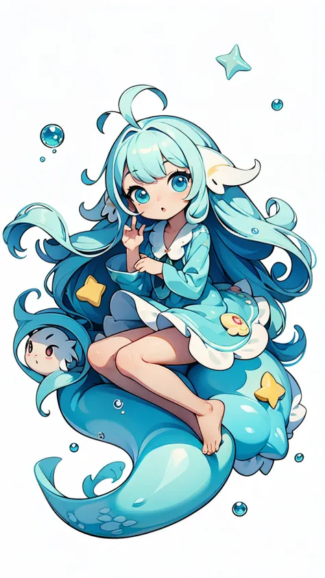 Masterpiece, best quality, high quality, ultra detailed, Personification of the sea slug, antennae, Yuru Chara Style, wondering look, :o, bubbles, looking at viewer