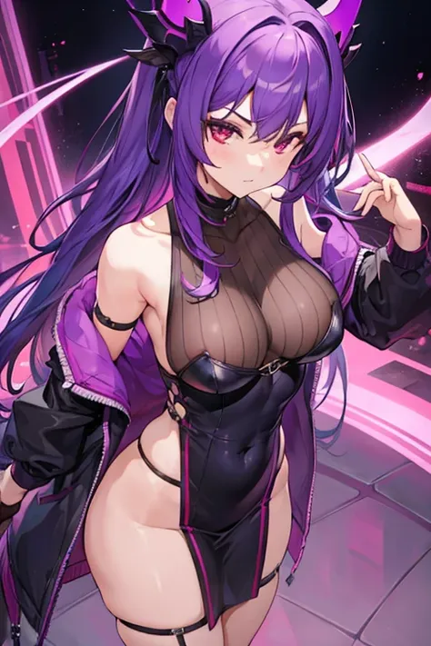 1girl, hot, purple hair, red eyes, NSFW, high res, ultrasharp, 8K, masterpiece, looking at viewer