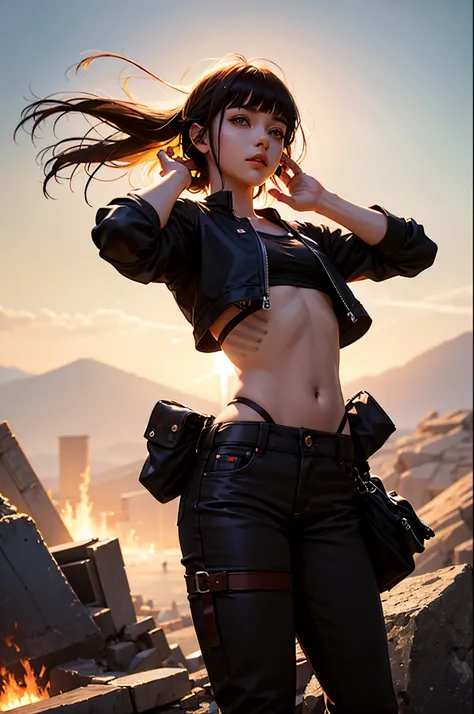 (masterpiece), (best quality), realistic, cinematic light, Hinata from Naruto, cool pose, battlefield background, perfect body, white eyes, white bobcut hair