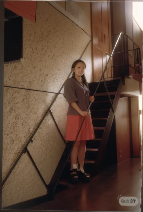 there  a woman that  standing on some stairs, Around 19 years old, Taken in the early 1990s, 90s color photo, scanned, Taken in the mid-2000s, Taken in the late 1980s, photo 1 9 9 0 s, Old photos, About 23 years old