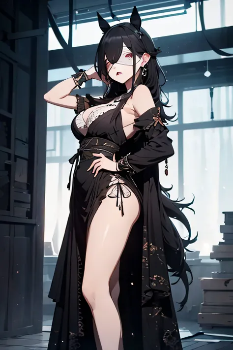 ((marl、horse ear headband、fake horse ears)）、（lightly dressed、cleavage of the breast、fully body photo、beautiful legs)、（dark、blind...