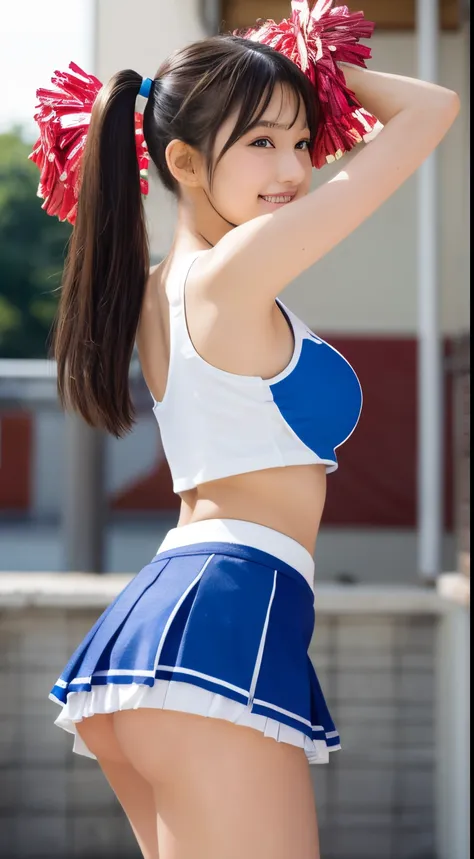 Panties visible through the skirt, (Japan Cheerleaders:1.3), gros-plan,  Photo, Big breasts, (12year old), Young face, Pretty Face, Raw photo, Best Quality, High resolution, (masutepiece), (Photorealistic:1.37), Professional Photography, Sharp Focus, nffsw...