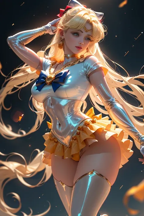 ..3d, Realistic, Foto Ultra-Micro, qualidade superior, ultra detalhado CG unidade 8k papel de parede,de baixo, detailed perfect hands, (1 female), 18 anos, (Uniforme Sailor Senshi, saia laranja, luvas de cotovelo, head gear, colar laranja do marinheiro, re...