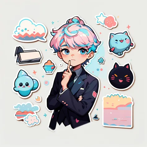 1 sticker, handbook, (sticker, a Taehyung from BTS, V from BTS , boy, model, black suit, cool tide), light background,  background, minimal, cute, tiny, pastel color, vector style, no gradient,