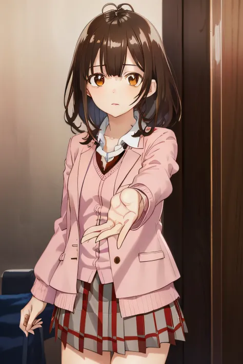 princess connecticui, Yui, bob cuts, (Brown eyes:1.7), Brown hair, Medium Hair,
Break the blazer, Jacket, neck tie, (Pink jacket:1.5), Plaid, plaid skirts, Pleated skirt, red necktie, (Red skirt:1.5), School uniform, Skirt, Tsubakigaoka Prefectural High Sc...