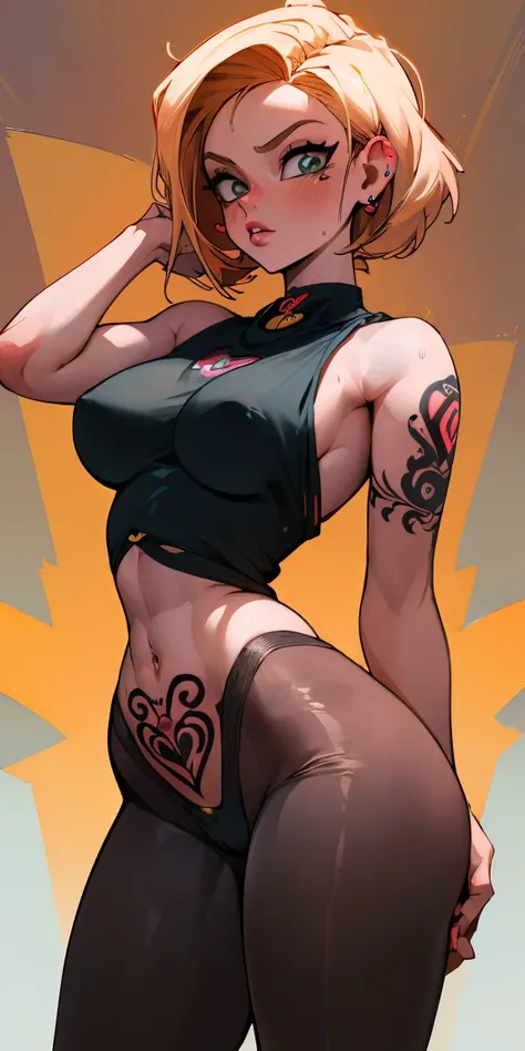 Curvy, Waifu, Android 18, sexy, NSFW, ((((Tatuagem dos genitais)))),(((Espalhe bem as pernaunda limpa))), Agora mesmo, expondo seu umbigo，Exposed crotch showing through，(((Expose Mom)))，Expose all mothers，Leakage point at the bottom of the buttocks，Retalho...