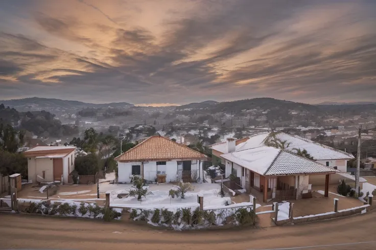 there  a house with a red roof and a fence, scenic view, scenic view, vista externa, landscape view, panorama, vista exterior, Vista da arquibancada, arredores da cidade, panorama vista distante, Completo - Ver, view from distance, palacete, o panorama, vi...