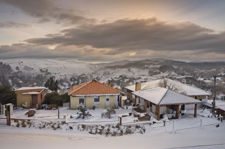 there  a house with a red roof and a fence, scenic view, scenic view, vista externa, landscape view, panorama, vista exterior, Vista da arquibancada, arredores da cidade, panorama vista distante, Completo - Ver, view from distance, palacete, o panorama, vi...